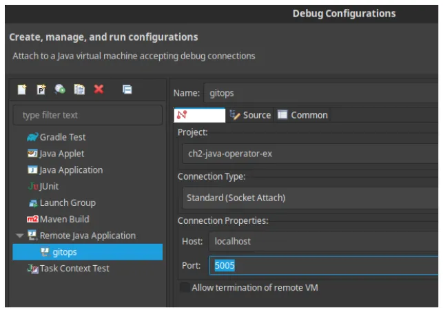 Figure 3.6 Eclipse Remote Java Application configuration